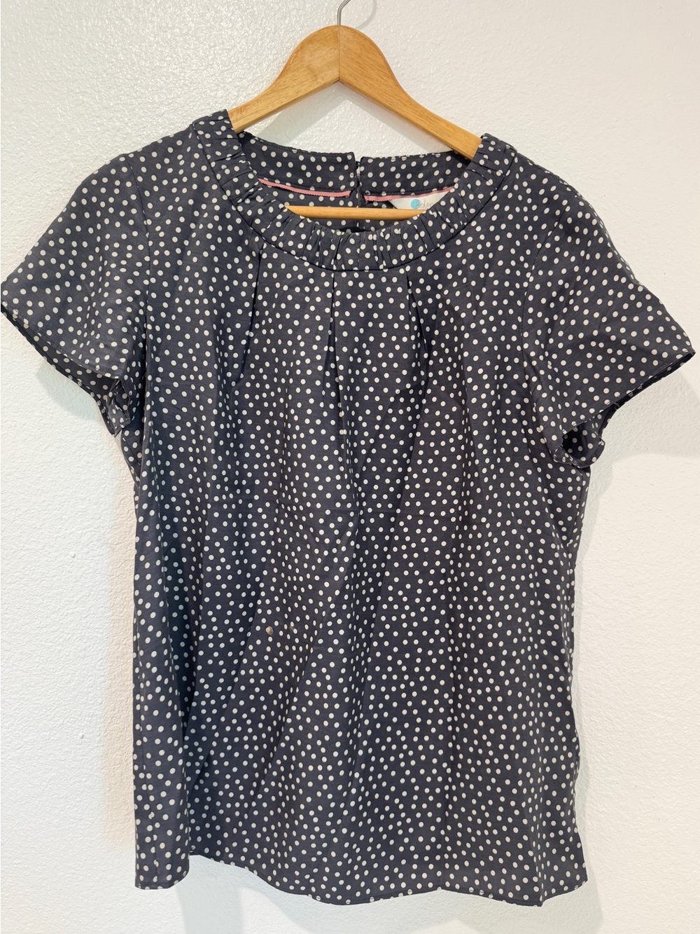 Boden Carey Gray Dark Academia Polka Dot Silk Blend Pleated Short Sleeve Top 8